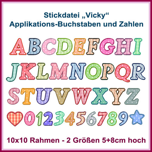 Stickdateien ABC VICKY Applikations Buchstaben Set Applis