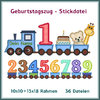 Stickdateien Geburtstagszug Zug Bahn Applikation 36x ab10cm Geburtstag