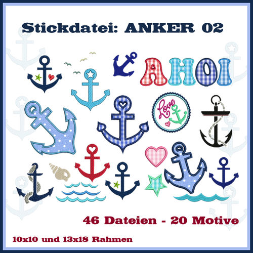 Anker Set 2 Stickdatei maritim Ahoi