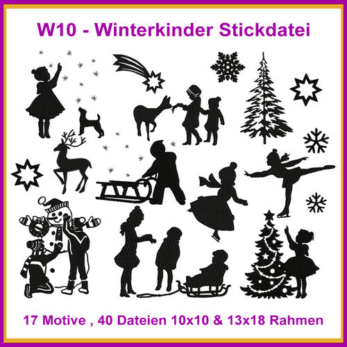 W10 Winter Kinder Stickdatei Weihnachten Schnee Schlitten Winter Kids