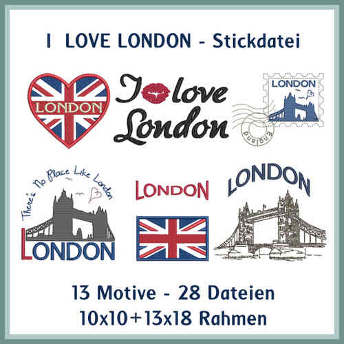 Stickdatei London Love England Great Britain