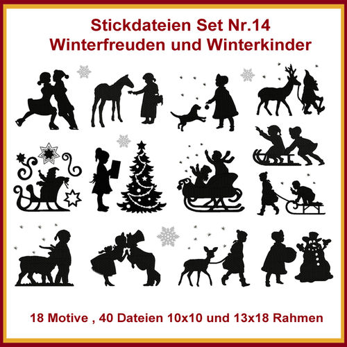 W14 Winterfreuden Winterkinder Weihnachten Stickdatei
