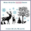 Plotterdatei Winter Hirsch Winterlandschaft Schneeflocken