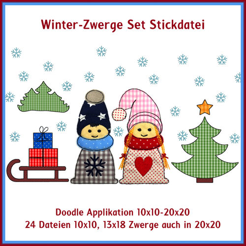 Winter Zwerge Doodle Set Stickdateien