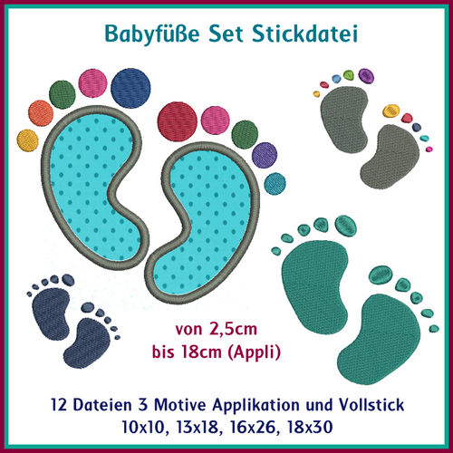 Babyfüße Stickdatei Set Baby Füße Füsse Fußabdruck Geburt