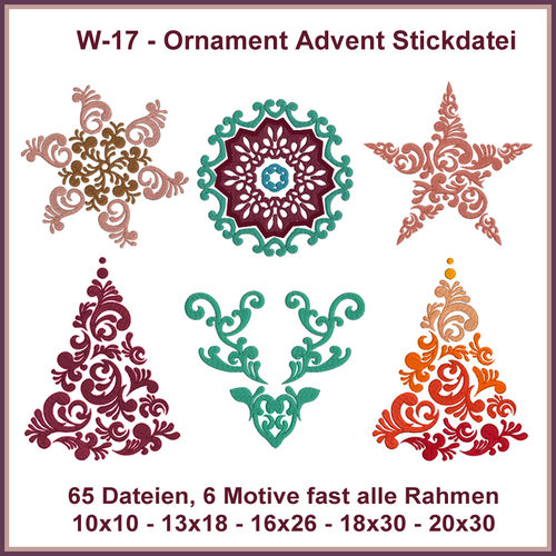 W17-ornament advent tree star christmas embroidery files