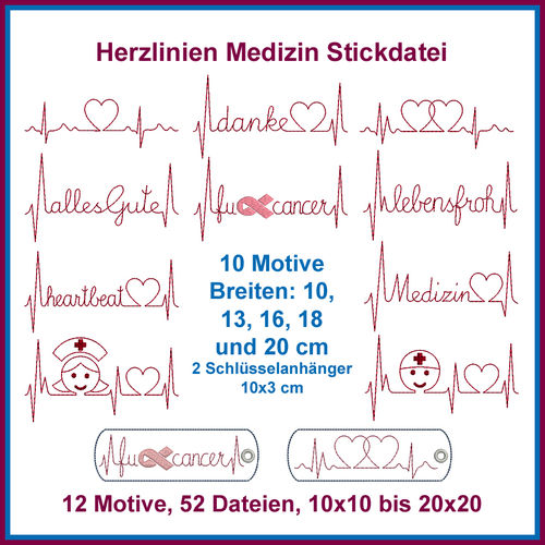 Herzlinien Medizin Stickdatei Set