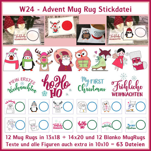 W24 Advent Doodle Mug Rug DIY Stickdatei