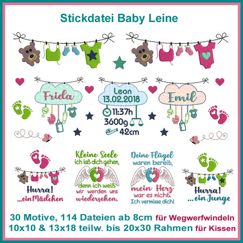 Baby leash embroidery set with german phrases