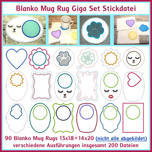 ITH in the hoop Blanko Mug Rug Giga Set embroidery file
