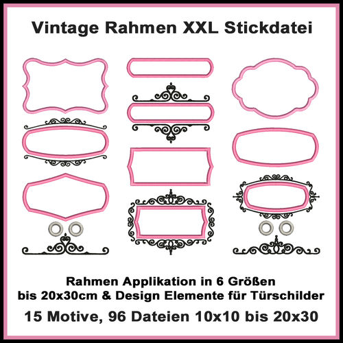 Stickdatei Vintage Rahmen Umrandung Schmuckrahmen XXL Set