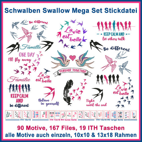 Schwalben Swallows Stickdatei Mega Set