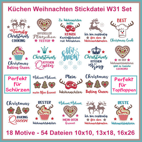 Stickdateien W31 Weihnachtsküche Weihnachen Küche Sprüche Christmas kitchen Set