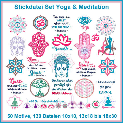 Embroidery files set yoga meditation and esoteric sayings and symbols set