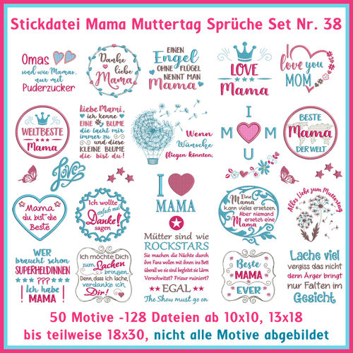 Stickdateien Mama Muttertags Mutterliebe Sprüche Set Nr 38