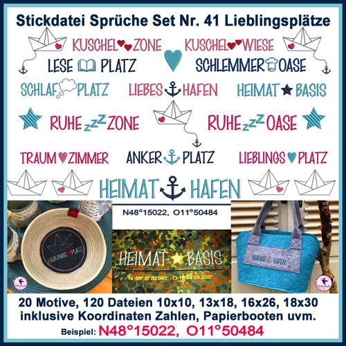 Stickdateien Sprüche Set Nr 41 Lieblingsplätze Heimathafen Heimat Hafen Anker Platz Ankerplatz