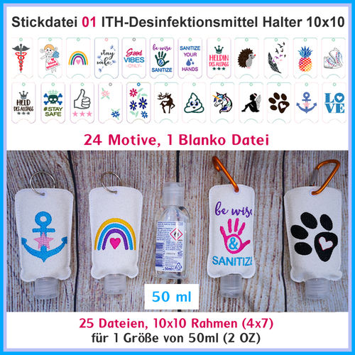 Stickdatei 01 Desinfektionsmittel Halter 10x10 ITH hand sanitize holder in the hoop 4x4