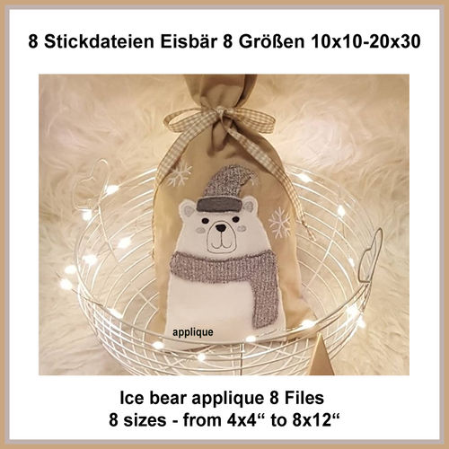 Stickdatei Eisbär Doodle Applikation 8 Größen Ice Bear Polar Bear applique