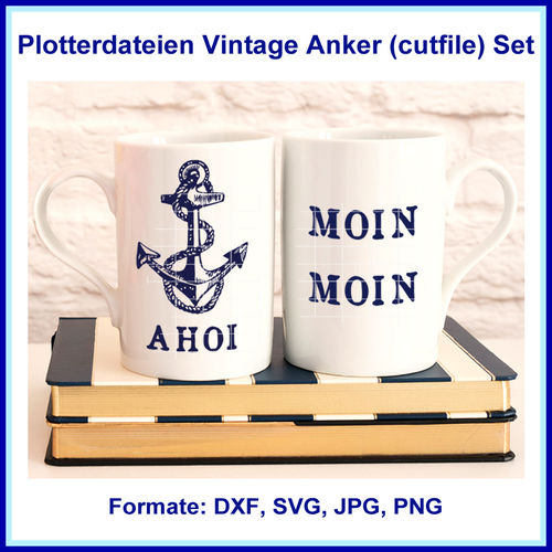 Plotterdateien Vintage Maritim Anker Moin Ahoi Schrift Schneideplott cutfile Set