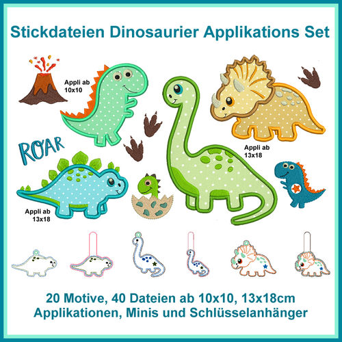 Stickdatei Dinosaurier Dinos Dinosaur Set Applikationen