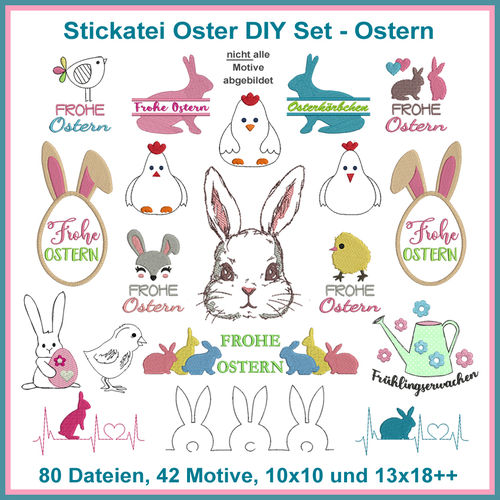 Stickdatei Oster DIY Set Osterhasen Frohe Ostern Osterei
