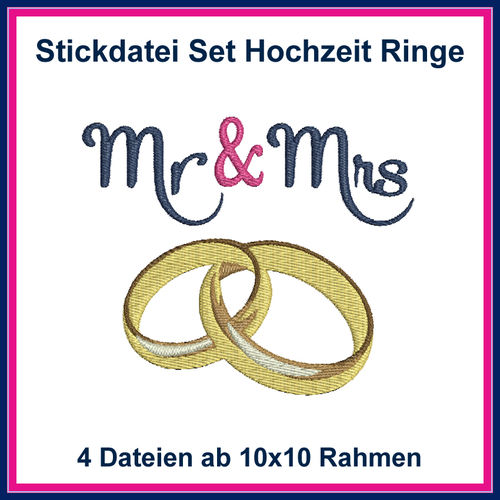 Embroidery files Mr Mrs wedding rings wedding bands