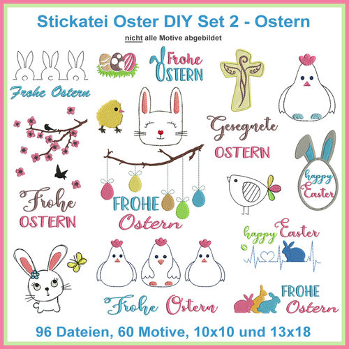 Stickdatei Giga Ostern 2 DIY Set Osterhasen Frohe Ostern Osterei