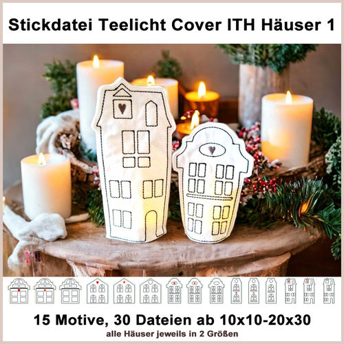 Embroidery files 15x houses tealight cover ITH autumn and Christmas