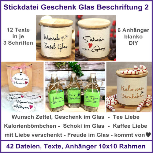 Embroidery files for gift glasses 2 lettering incl. 6 ITH tags German phrases